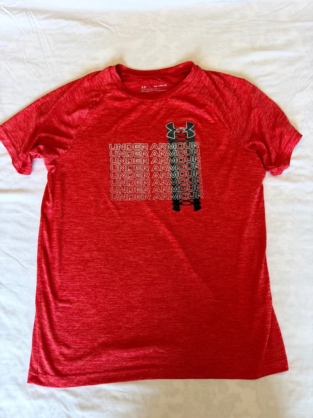 Under Armour Red Heather Performance Tee with Stacked Logo